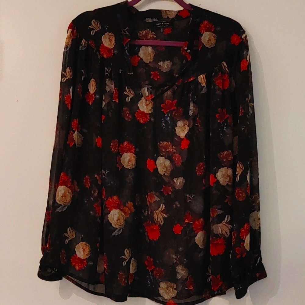 Lucky Brand Sheer Peasent Floral Blouse